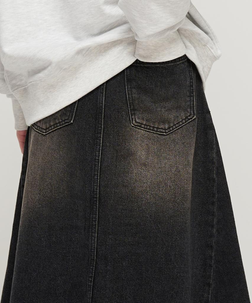 Road Road Maxim Denim Snow Wash Long Skirt (Washed Black)