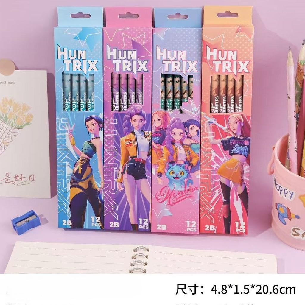 KPop 12PCS/Set Demon Hunters 2B Wooden Pencils Anime Series Pencil Stationery Writing Sketch Drawing Tools Gifts Office Supplies