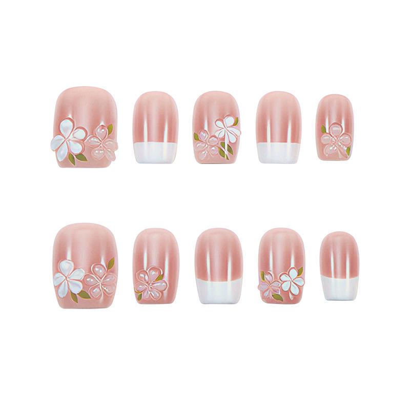 Handmade Blush Pink Floral Nail Stickers – Versatile False Nails for Whiter, Elegant Look