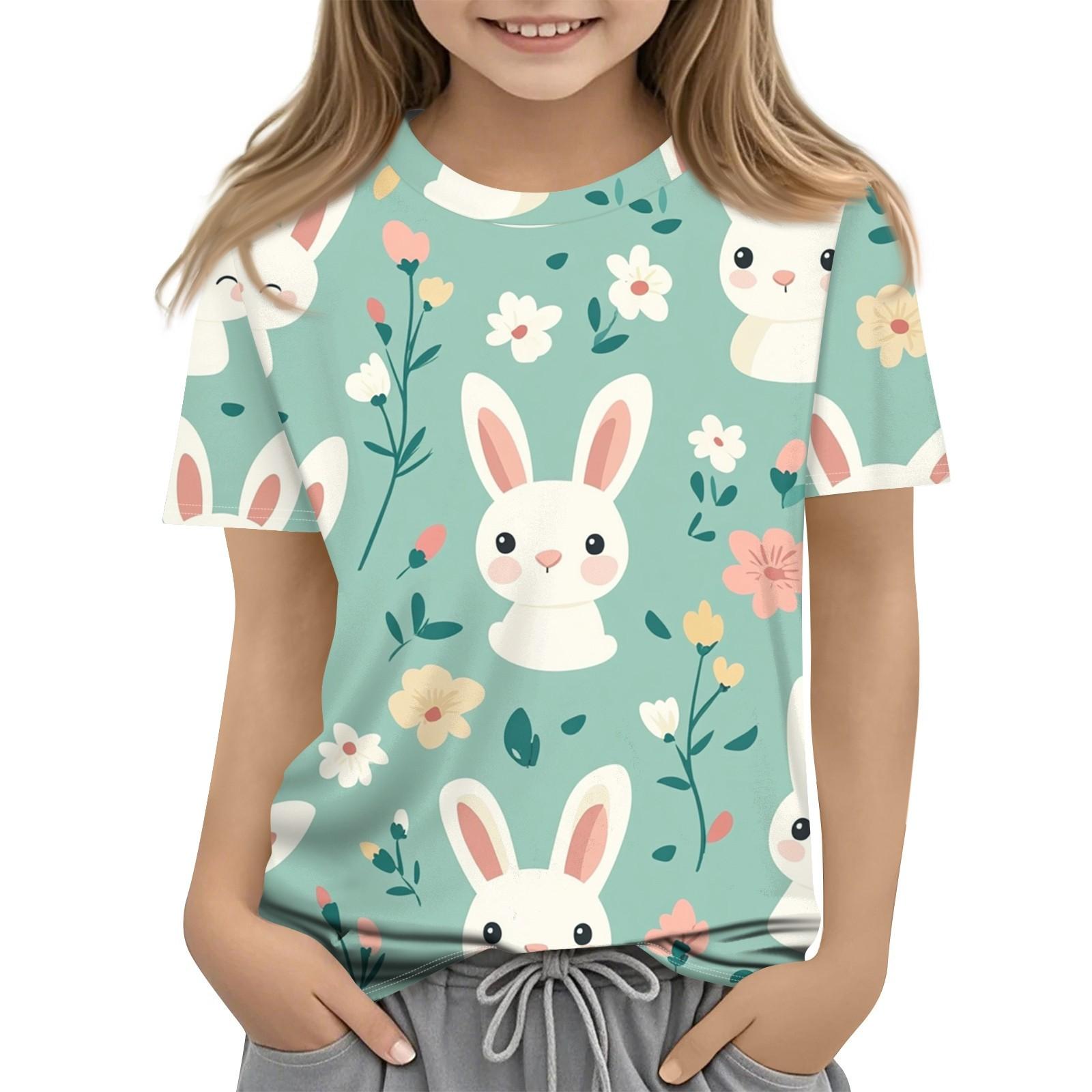 

Детская модная повседневная футболка с коротким рукавом и принтом в виде Пасхи и круглым вырезом 150