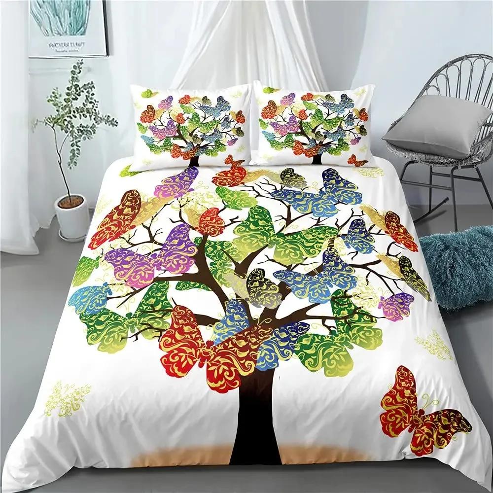 Nature Duvet Cover Digital Psychedelic Tree of Life with Turning Gothic Background Mystery Display King Polyester Bedding Set
