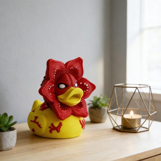 Duck Figurine Collectible 3D Printed Flower Duck Statue Small Desktop Ornament for Home Office Shelf Table Decor