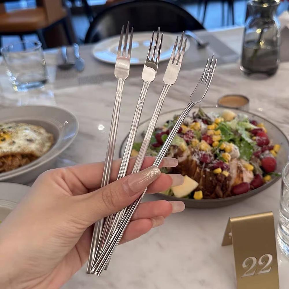 10PCS 3-toothed Dessert Cake Fork Extended Handle Afternoon Tea Fork Dinning Fork Salad Fork  Party