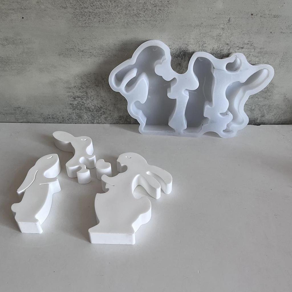 Bunny Mold Silicone Family Rabbit Figurine Mould Rabbit Silicone Mold For Spring Holiday Home Decoration Arts Crafts Gypsum