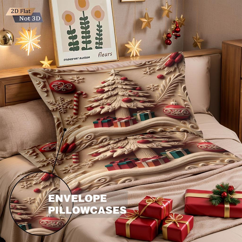 3pcs imitation relief Christmas tree print coreless duvet set multi size bedroom bedding holiday decoration machine washable