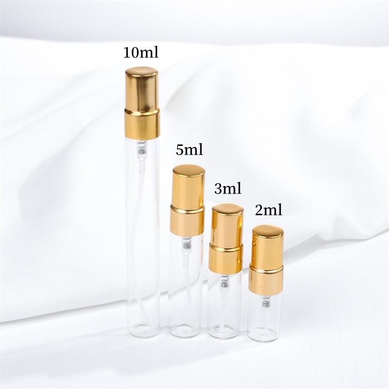 

2 мл 3 мл 5 мл 10 мл Міні-скляна пляшечка-спрей для парфумів із золотим розпилювачем, порожні косметичні пляшечки, атомайзер, багаторазові пробники 2ml золотий