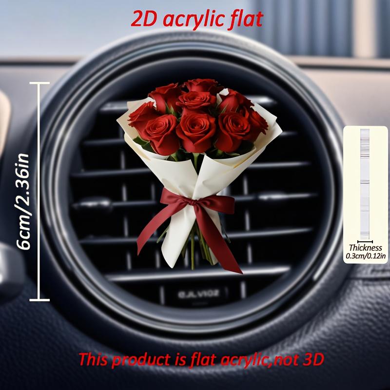 1pc Car Air Vent Clip Decor with Elegant Red Rose Design-2D Flat Floral Car Interior Accessory, Perfect for Your Vehicle's Cabin