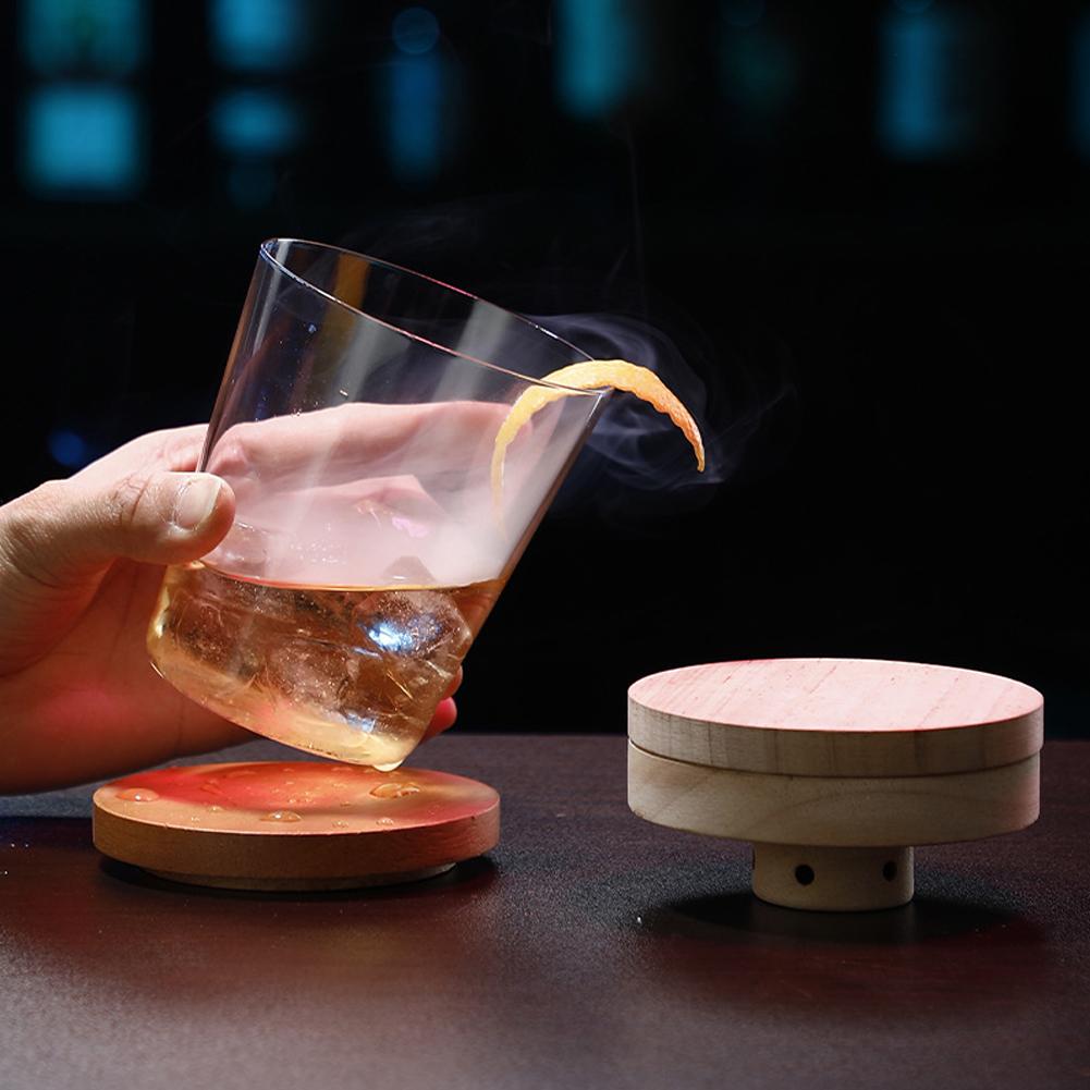 1Set Cocktail Smoker Kit Wooden Smoker Food Smoker Tool Smoked Wood Lid Cocktail Bar Lid Set Old Fashioned Bartender Kit