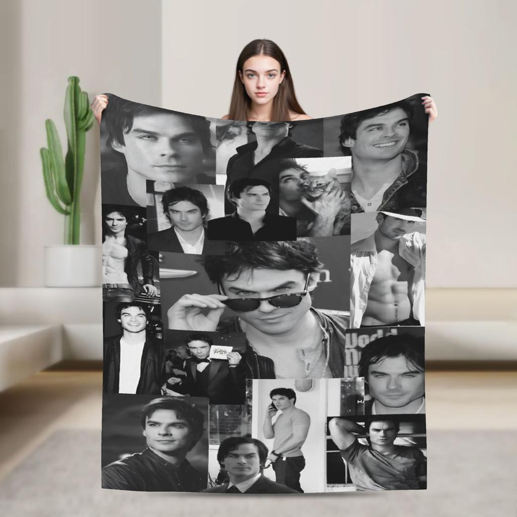 The Vampire Diaries Damon Salvatore Serie TV Coperta Decorativa in Flanella Plaid per Arredamento Casa Calda Morbida Copriletto Regalo
