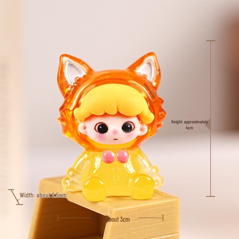 Luminous Dimoo Fox Resin Figurine: Trendy Handmade DIY Desktop Decoration - Cute Mengli Toy