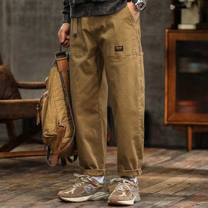 Mens Clothing Spring Autumn Cargo Pants Man Cotton Casual Loose Trouser Belt Mid Waist Joggers Male Straight Baggy Pants