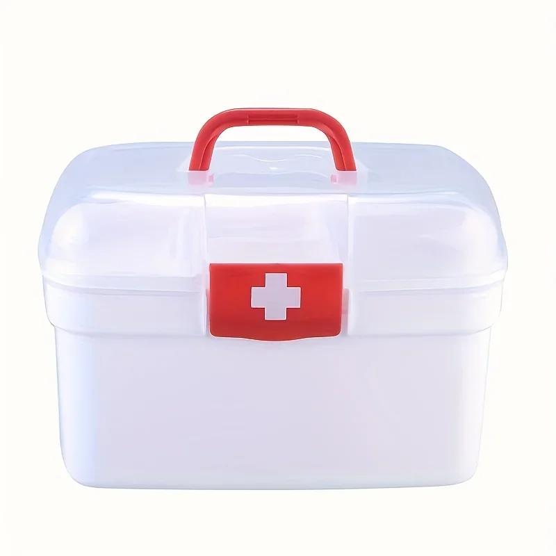 1pc Portable Medicine Box - 3-Layer First Aid Organizer for Travel/Home | Red Design, Compact PP Storag