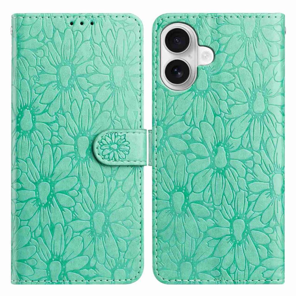 For iPhone 17 Leather Case Daisy Imprint Wallet Stand Phone Protective Cover