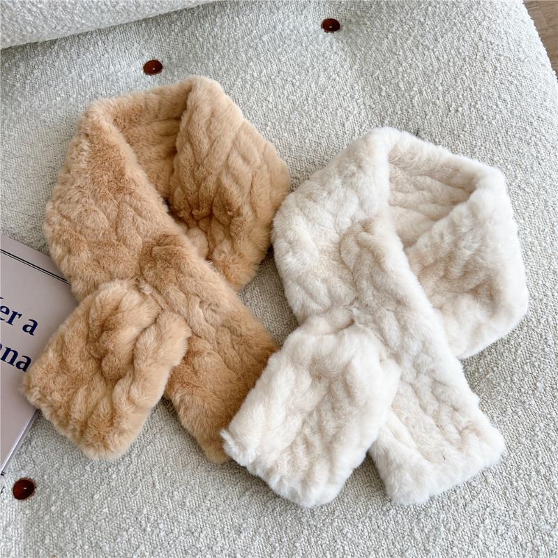 Neuer Imitat Rexkaninchenfell Kreuzschal Winddicht Kältefest Halskragen Dick Warmhalten Gestricktes Halstuch Damen