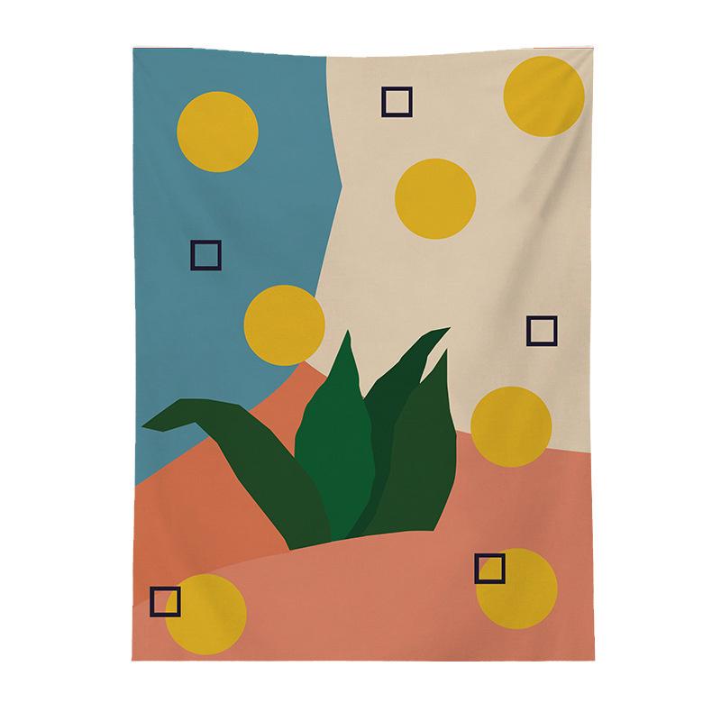 Geometric Color Block Printing Tapestry Rainbow Color Leaves Flowers Tapestry Landscape Tapestry