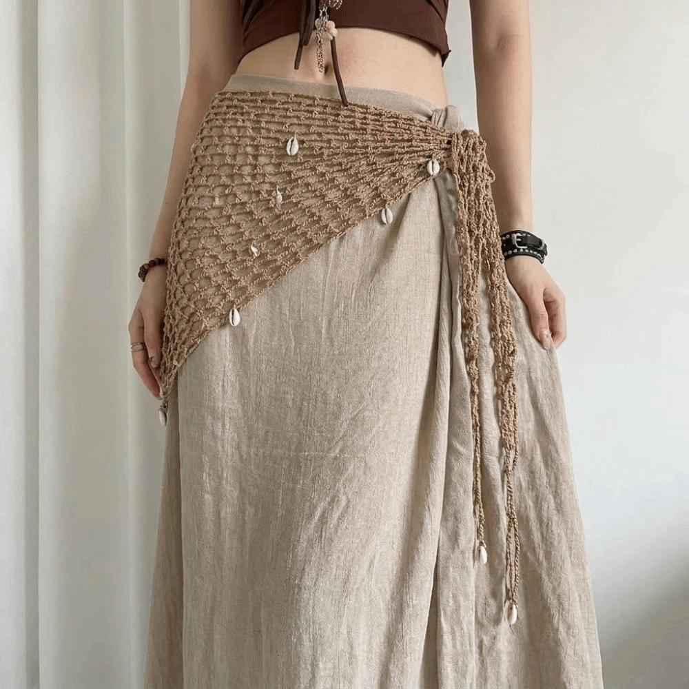 Shell Triangle Hip Scarf Solid Color Waist Belt Fashion Crochet Short Skirt Wrap Daily