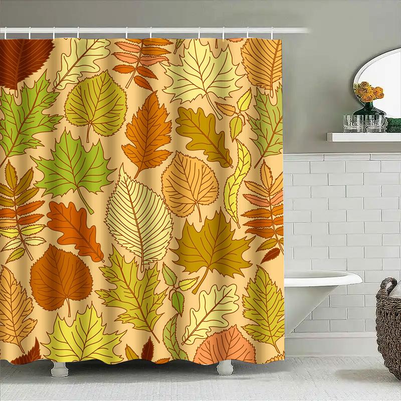 Herbstblätter Duschvorhang 3D-bedruckter Stoff Duschvorhang für Badezimmerdekoration In Grün Gelb Orange Braun Rot Blattmuster Größe