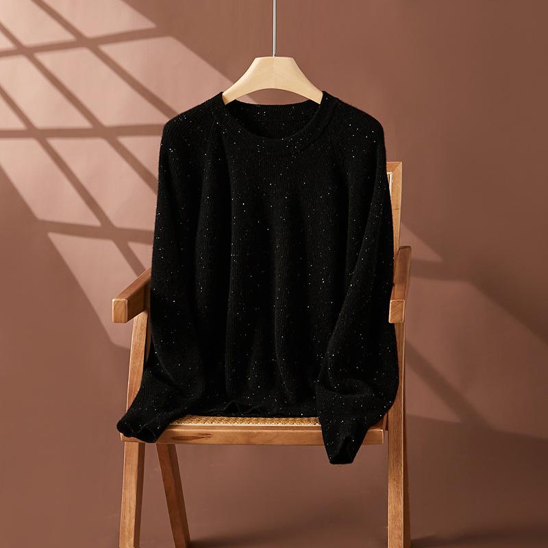 

Женский кашемировый трикотаж 2024: С длинным рукавом, плотный, с круглым вырезом, свободного кроя, мягкий и удобный свитер для осени/зимы. One Size