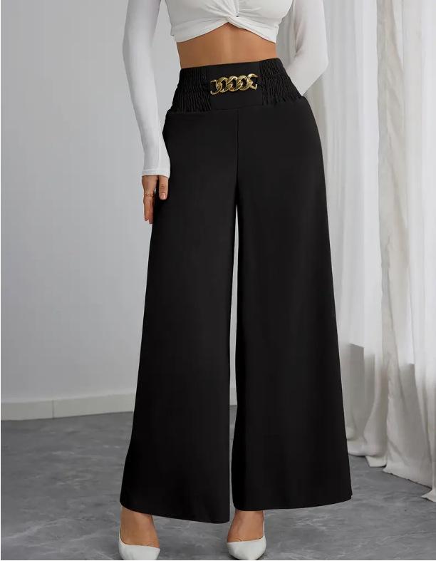 2025 High-Waisted Slimming Chain Ruched Wide-Leg Pants for Spring and Autumn