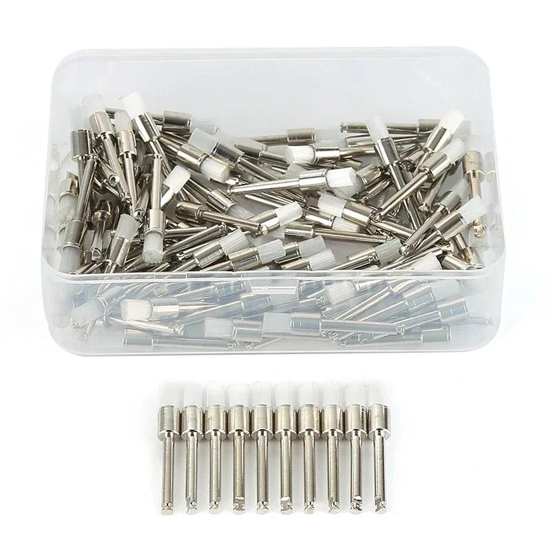100Pcs Dental Lab Nylon Small Latch/taper Polishing Polisher Prophylaxis Soft Brushes Dentist Products 0.6Cm Brus White Fla
