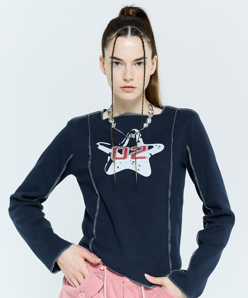 LARTIGENT L6 Overlock Unbalance Sleeve Tee(Navy)