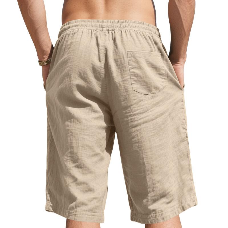 Herren Leinen Shorts Elastischer Bund Schnelltrocknende Shorts Herren Einfarbige Atmungsaktive Wadenlange Hose Mann Leichte Tägliche Strandshorts Sommerhosen