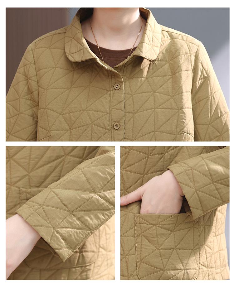 Women's Argyle Embroidered Quilted Cotton Jacket - Korean Style, Loose Fit, Small Size, Winter Outerwear