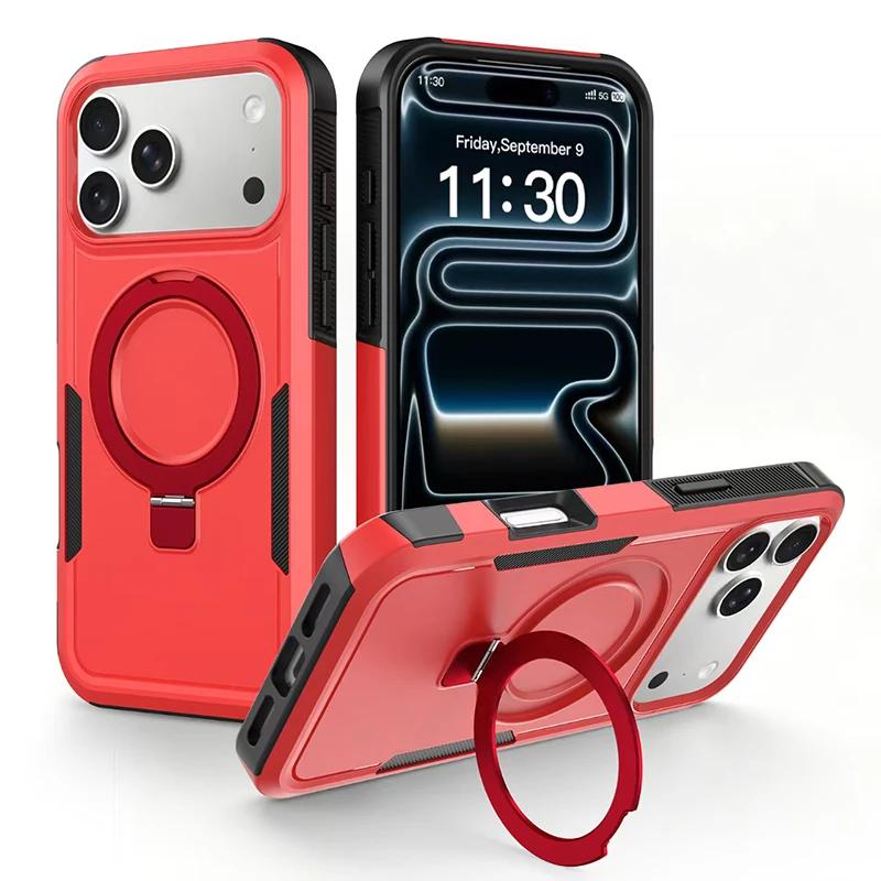 Coque Magnétique avec Support Invisible Rotatif pour IPhone 18 Pro Max 15 16 17 Pro Anti-Choc Antidérapante Armure Robuste Housse de Protection Robuste