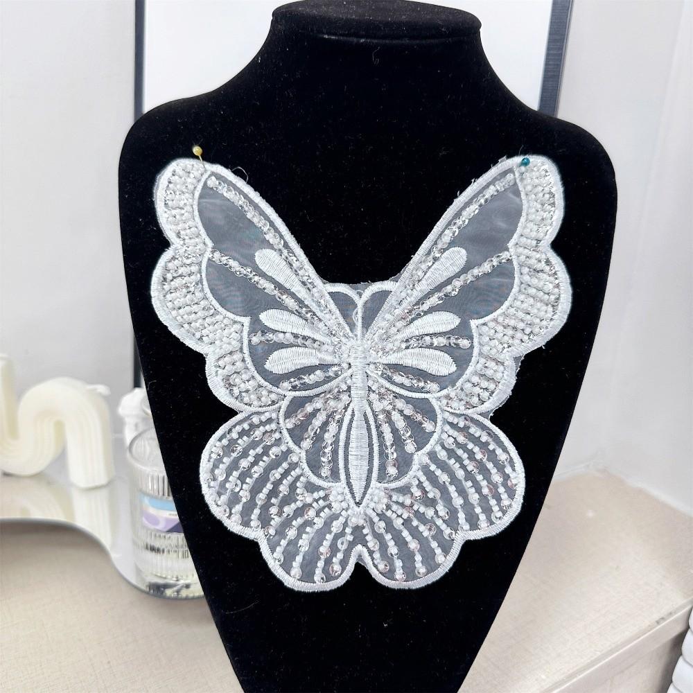 Multi-layer Sequin 3D Butterfly Lace Patches Embroidery Dress Decoration  Fabric Applique белый