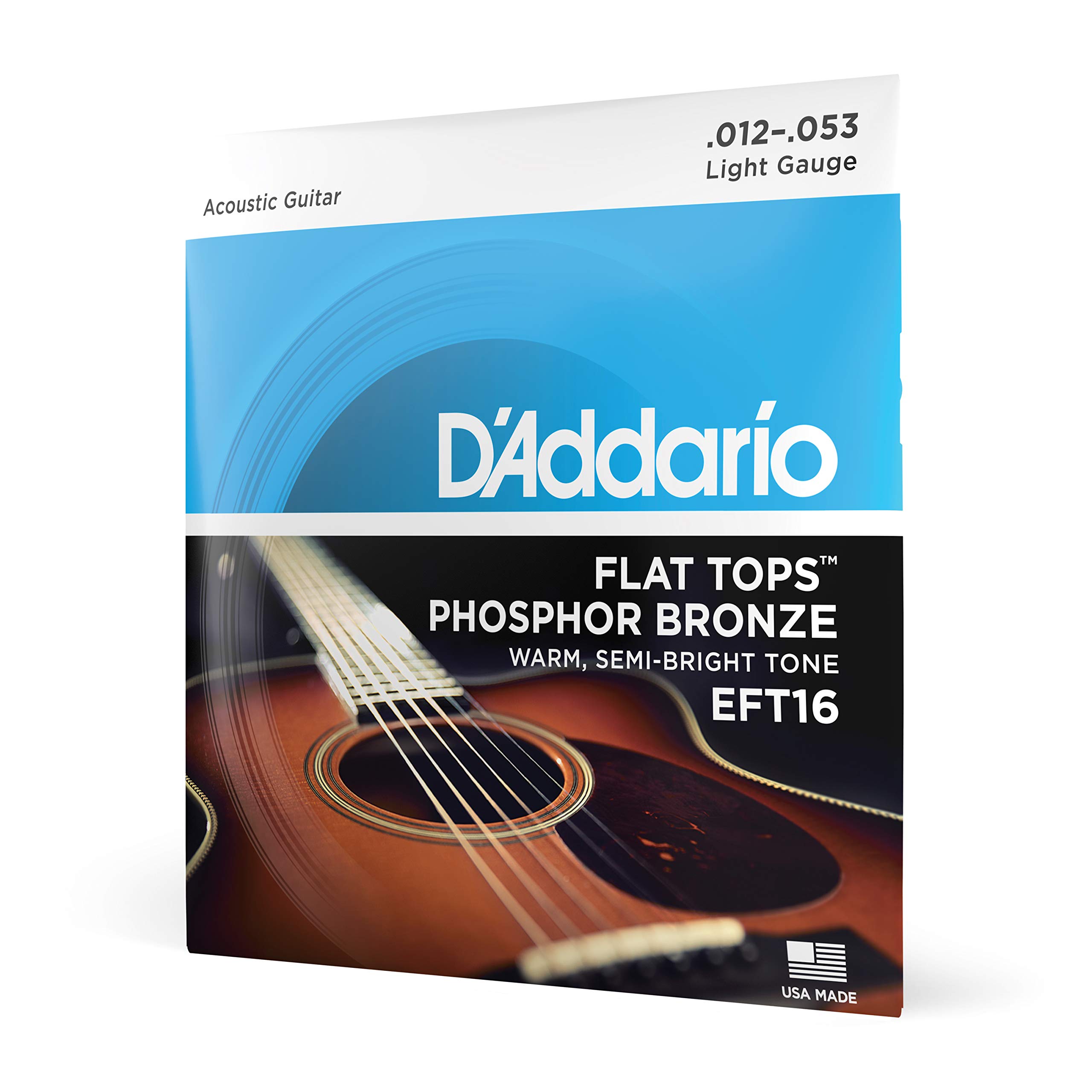 

D Addario Acoustic Guitar Strings, Flat Tops, Phosphor Bronze, Regular Light, .012-.053, EFT16