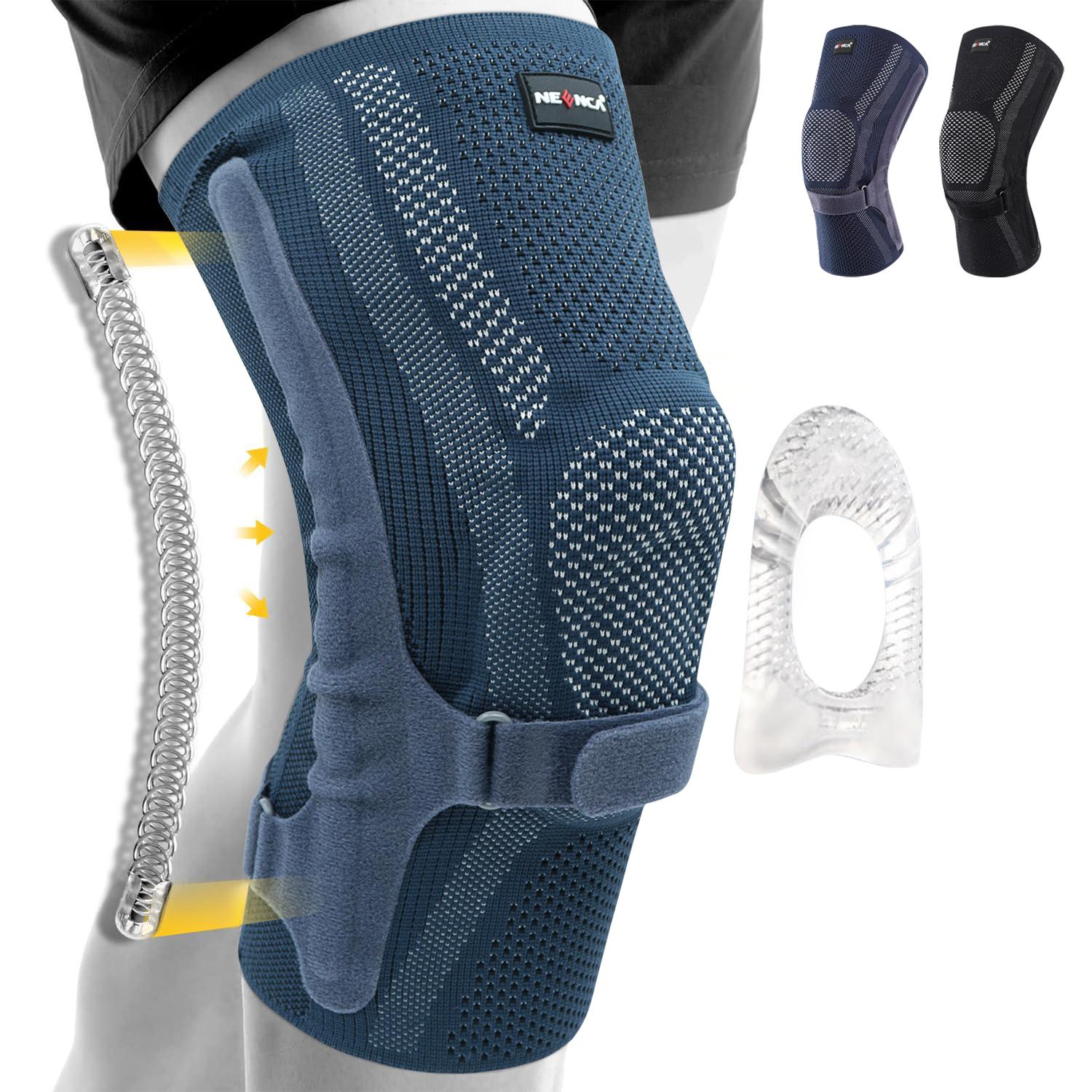 Neenca Knieschiene Inklusive Patellapolster und Seitenstabilisatoren Kniekompressionsmanschette Ergonomische Unterstützung Perfekt Für Damen Plus Herren ACL/PCL Laufen M blau