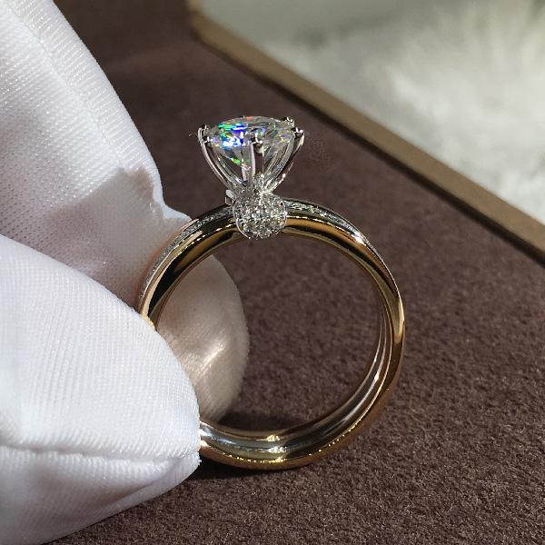 Luxury Female White Zircon Stone Ring Rose Gold Silver Color Engagement Jewelry Vintage Crystal Round Wedding Rings For Women