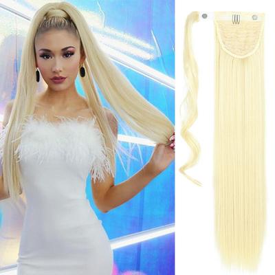 Long Straight Wrap Around Clip In Ponytail Hair Extension Heat Resistant Synthetic  Pony Tail Fake Hair
