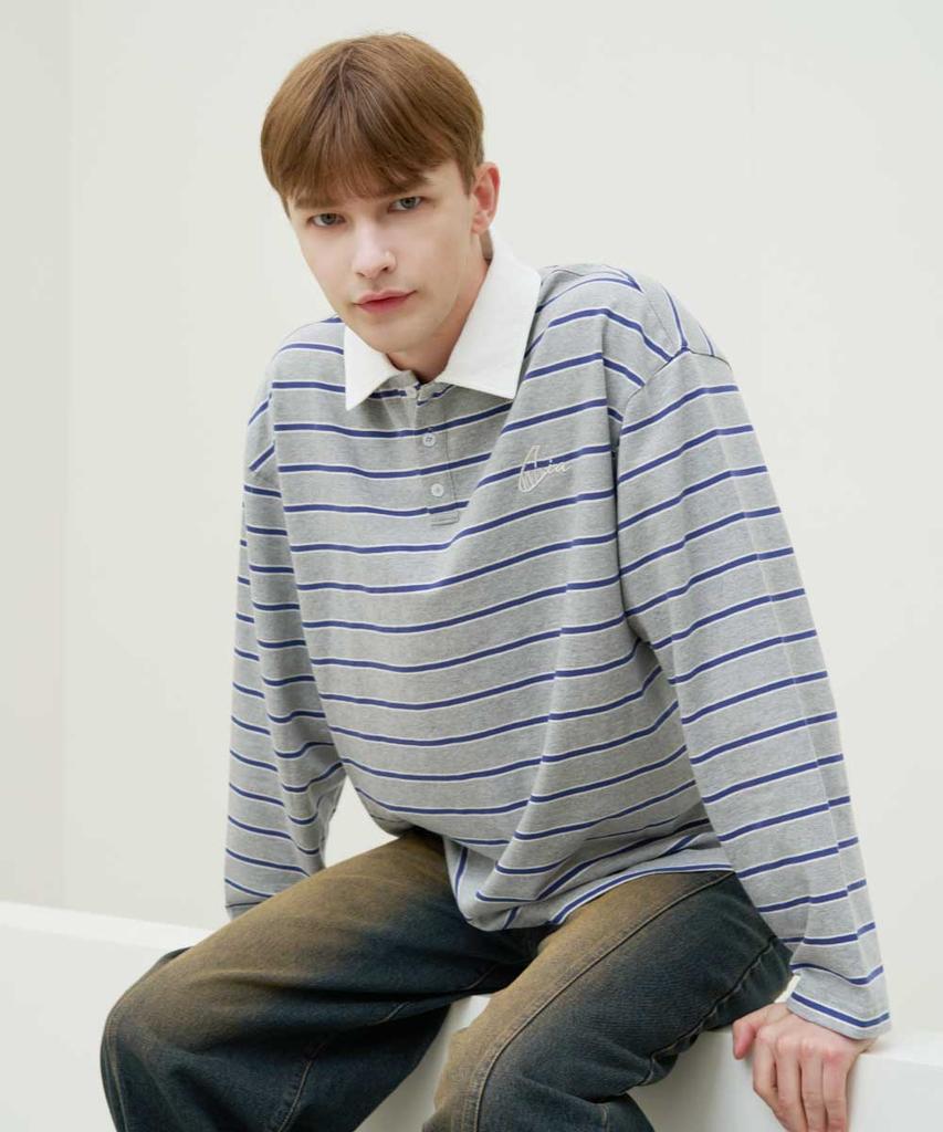 EVENCIA Striped Polo Long Sleeve T-Shirt