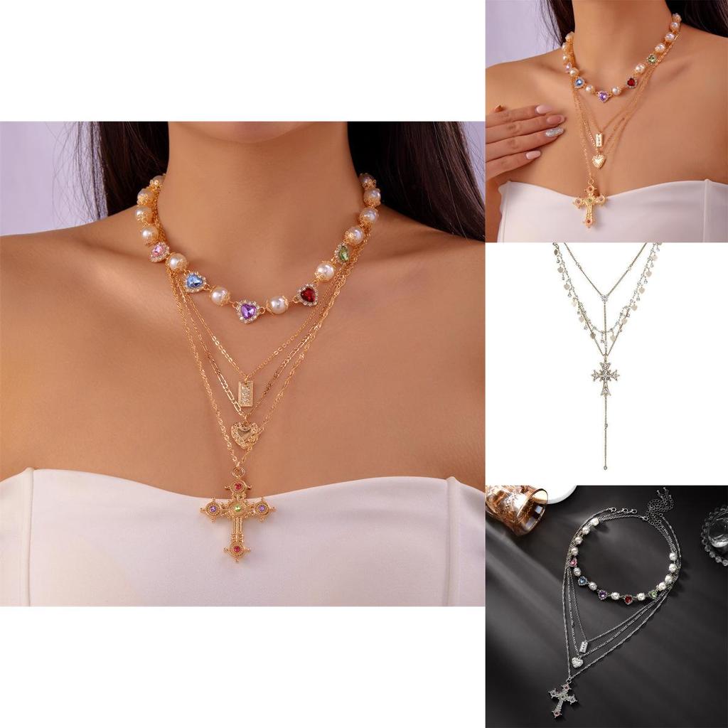 Gothic Cross Choker Necklace For Women With Geometric Pendant And Gold Finish