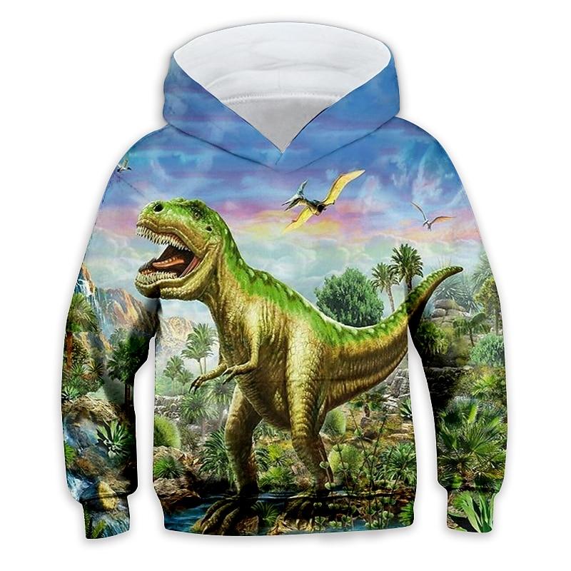 Jungen Tier Dinosaurier Hoodie Langarm Herbst Winter Mode Coole Kinder Outdoor Täglich Normale Passform