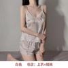Large size summer ice silk V-neck lace suspender shorts thin girl small chest sexy loungewear