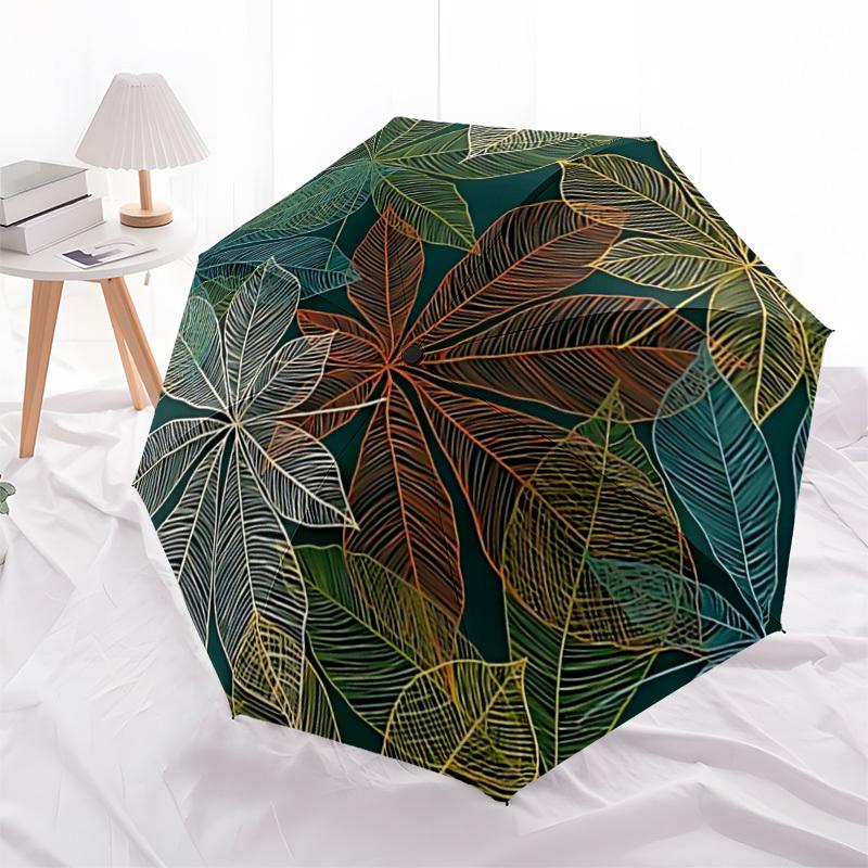 1 Stück Blattmuster Automatisches Öffnen/Schließen Regenschirm Kompakter Faltbarer Regenschirm, Ganzjahres-Tragbarer Regenschirm für Damen/Herren F1124179