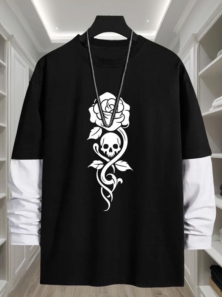 Herre Konstrueret Lag-Look Langærmet T-shirt, Hurtigtørrende Åndbar Top, Normal Pasform til Daglig Tur Udendørs Gåtur Ærinder Weekend Pendling