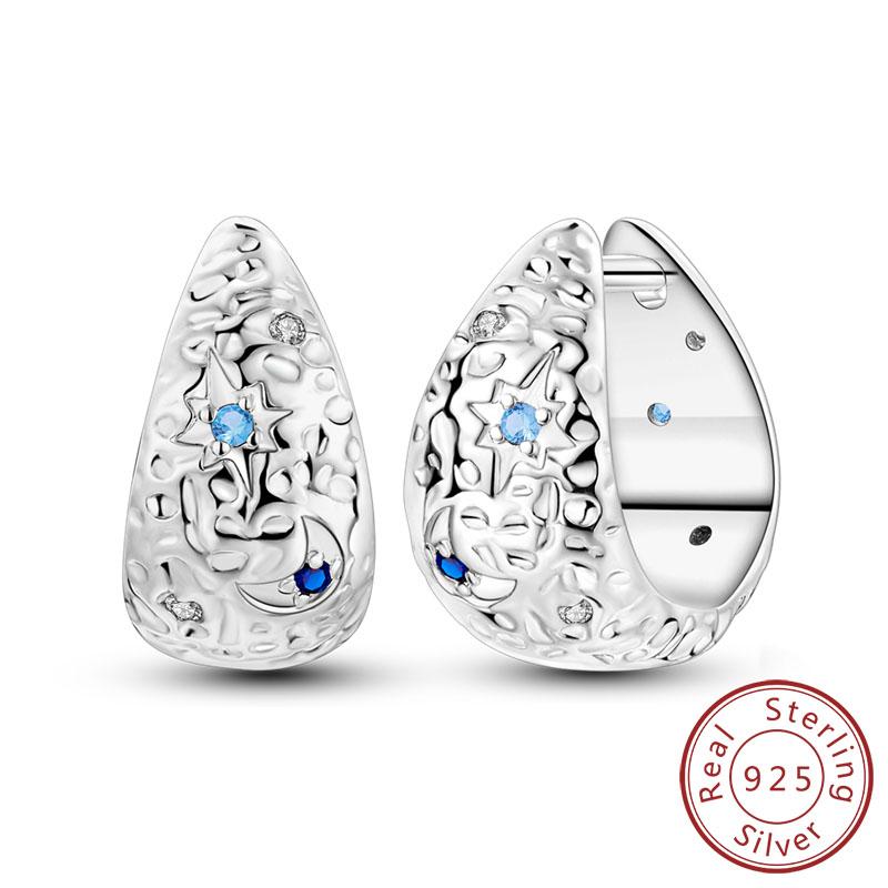 New 925 Silver Hoop Earrings Star Moon Stud Drop Earrings For Woman Party Wedding Accessories Fashion Jewelry Gift