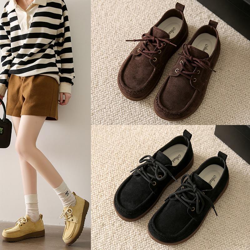 Flat-soled single shoes women's spring new retro versatile soft-soled shoes lace-up casual Doudou shoes