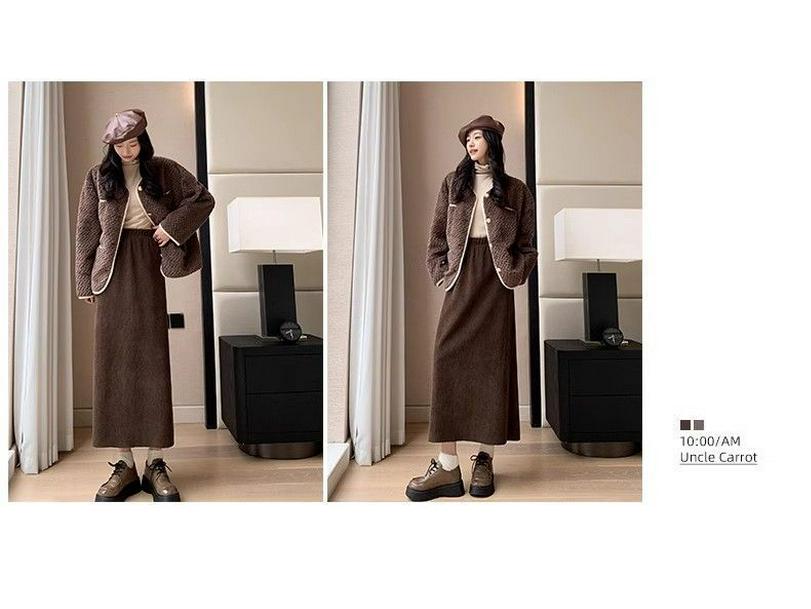 Women's Black High-Waist Knitted Midi Skirt - Korean Style, Spring/Autumn 2024 Collection