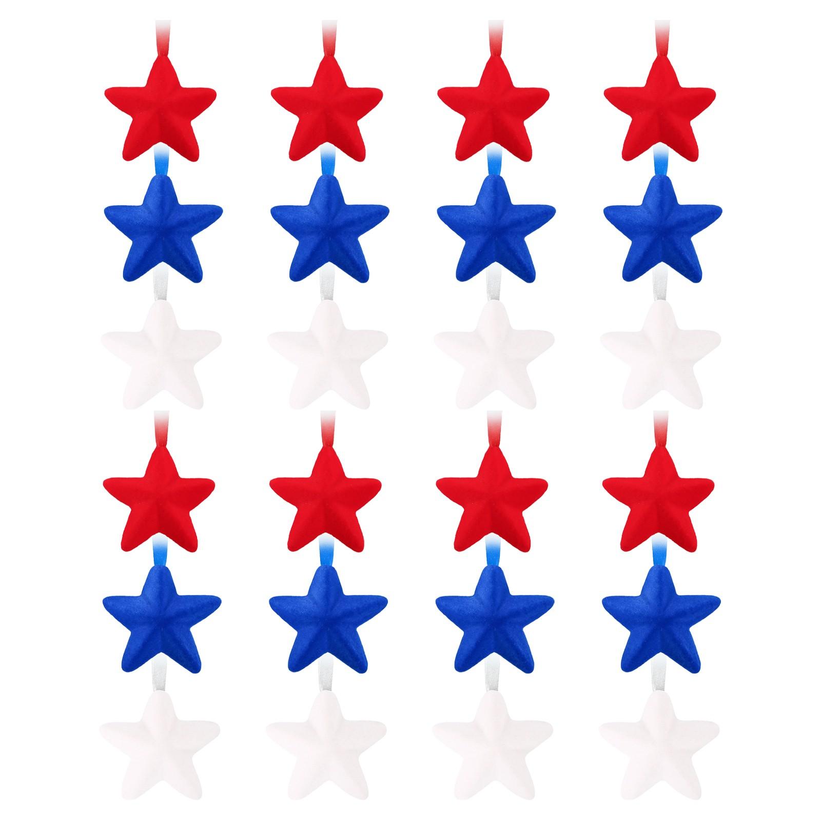 

24 звезды с флоком Декоративные патриотические украшения Подвесные звезды для Дня независимости День ветеранов Домашний декор One Size