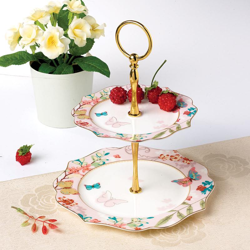 Sakura Love European Ceramic Lace Fruit Bowl - Creative Double-Layer Tray