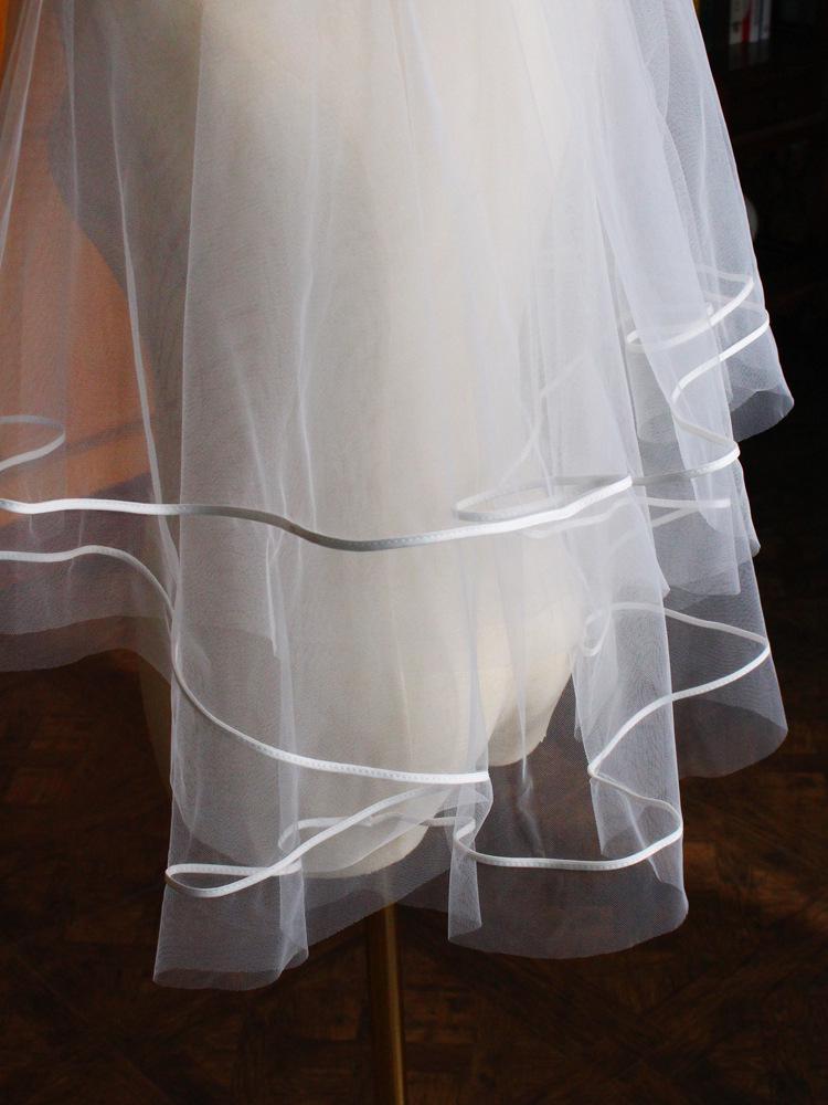 V853 European & American Satin Edge Double Layer Bridal Veil: Super Fairy White, Puffy Wedding, Travel Photoshoot Headwear