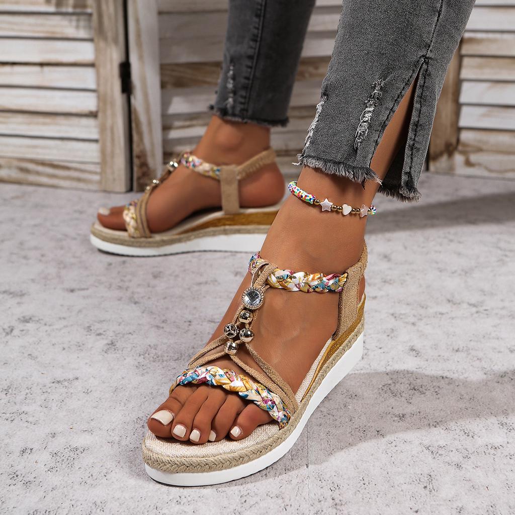 Fashion Bohemian - Style Wedge Sandals with Colorful Braided Straps: Must - Have Summer Footwear