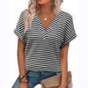 2026 Loose Women's Casual Striped Textured Short-Sleeve Summer New V-Neck Knit T-Shirt Women's Clothing