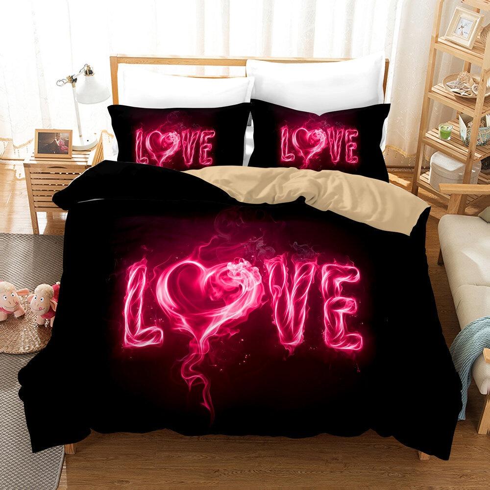 Love Heart Duvet Cover Set King Size Valentines Bedding Set Pink Love Heart Pattern Soft Microfiber Fabric For Girls Women Quilt