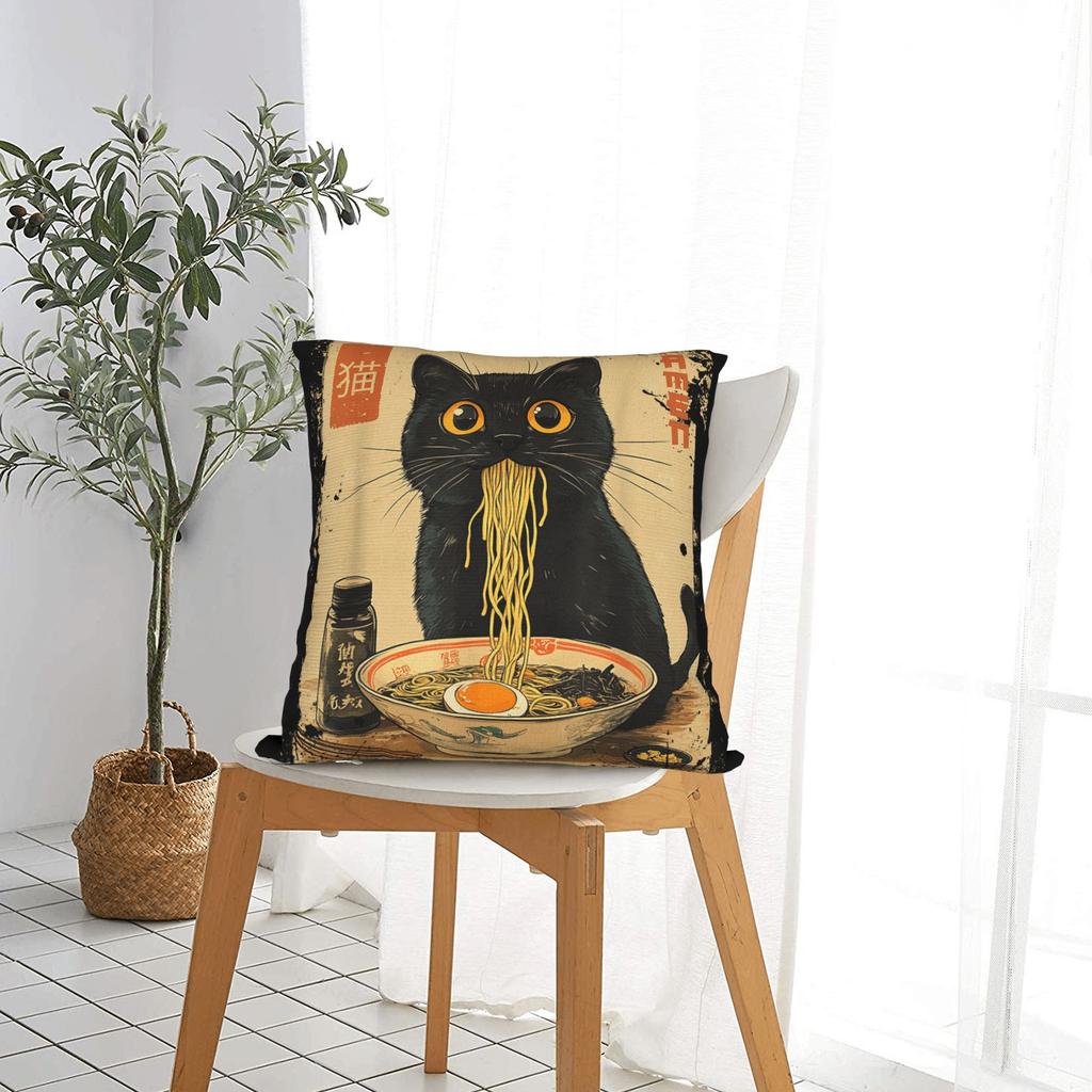 Cat Ramen Anime Kawaii Cat Pillow Case Square Pillow Cover For Chair Sofa Home Decor Kawaii Pillowcases