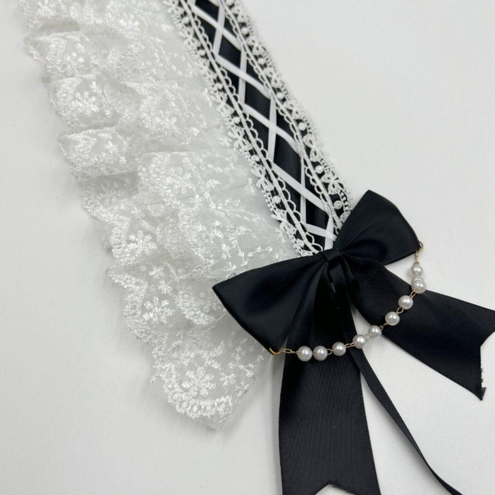 Pearl Lolita Lace Headband Ribbon Bow Maid Cosplay Headdress Cute Ruffled Hairband Cosplay